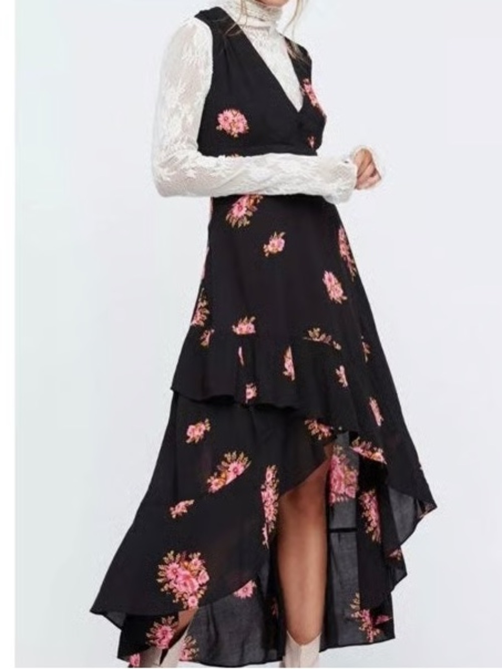 Free People Birdie Floral Hi Low Maxi Dress Black Size 6